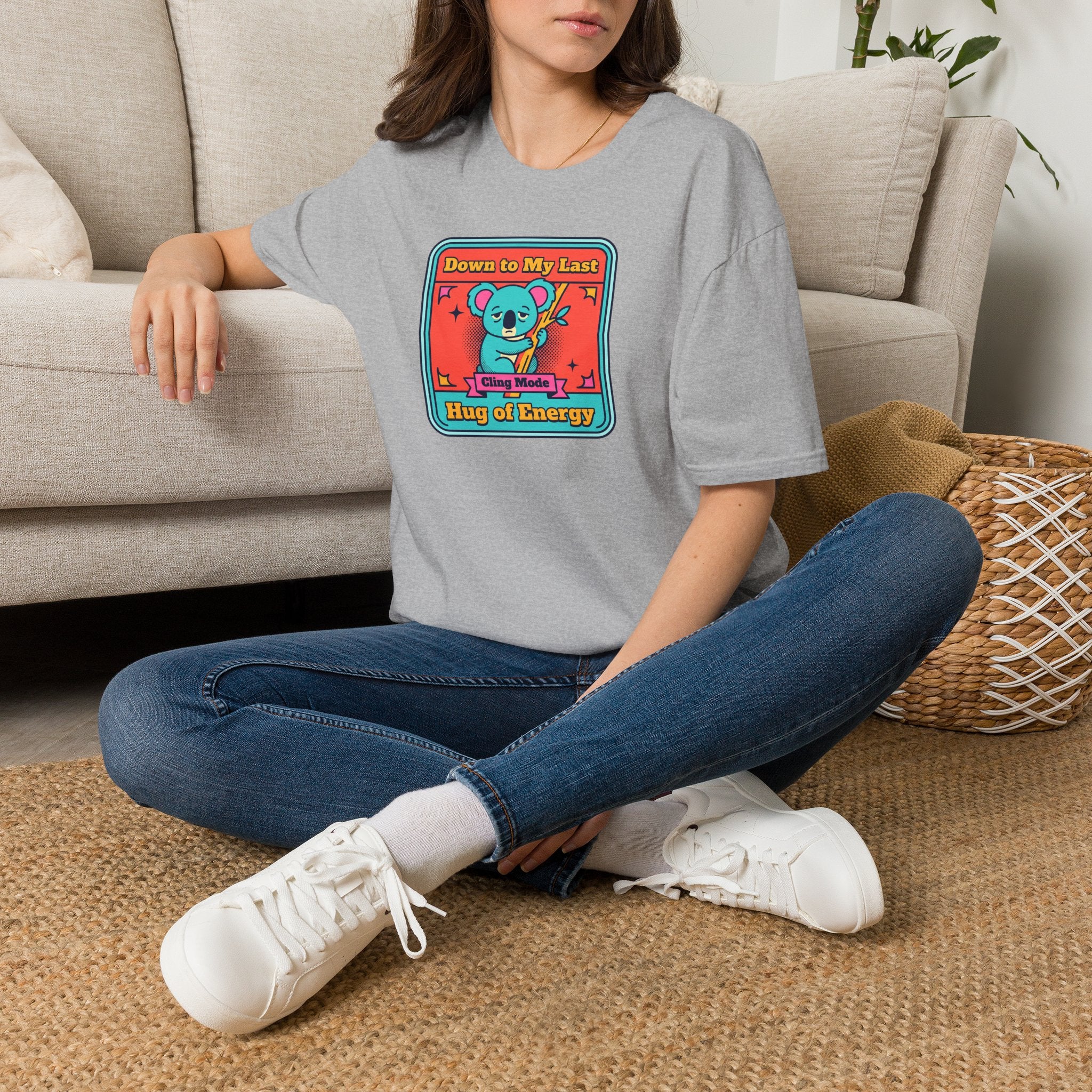 Funny Koala T-Shirt | Down to My Last Cling Mode Hug of Energy | Cute Kawaii Animal Graphic Tee