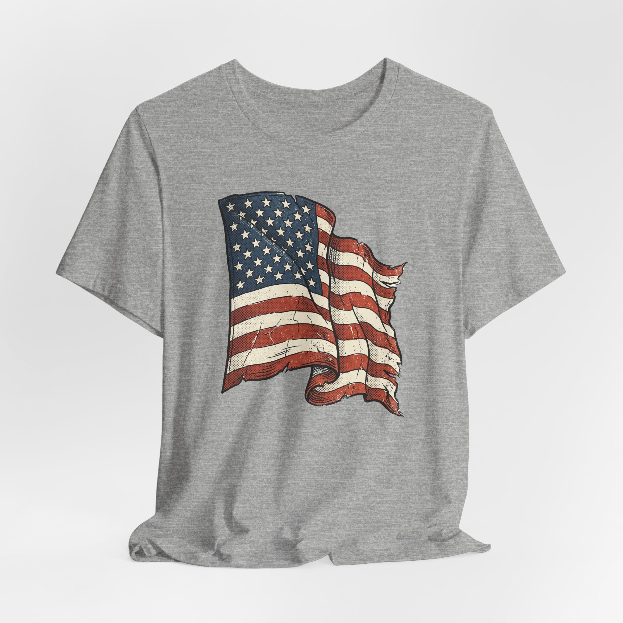 Vintage Waving American Flag T-Shirt | USA Stars Stripes Distressed Patriotic Graphic Tee