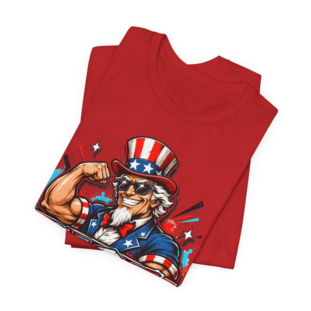 Patriotic Uncle Sam Muscle USA T-Shirt | 4th of July American Flag Graphic Tee