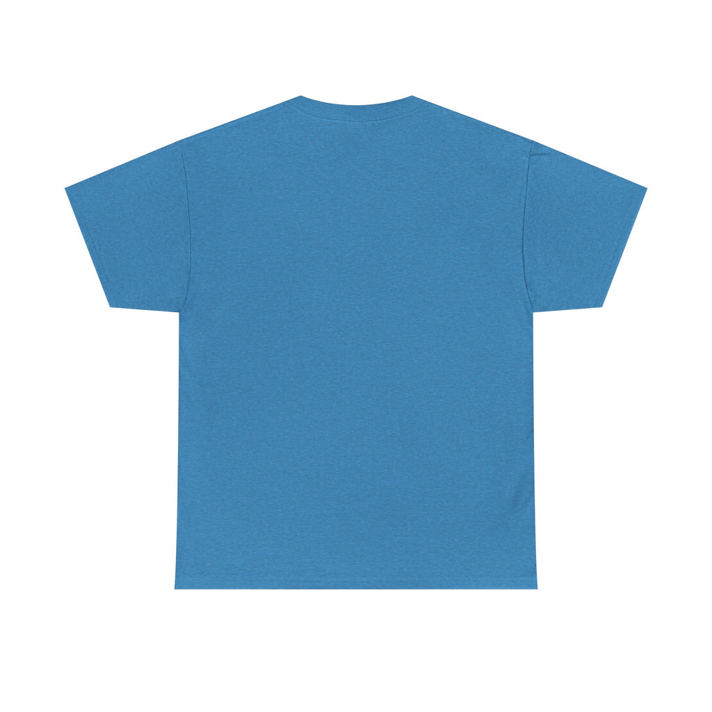 Blue crew-neck T-shirt, plain back view with short sleeves and hem.