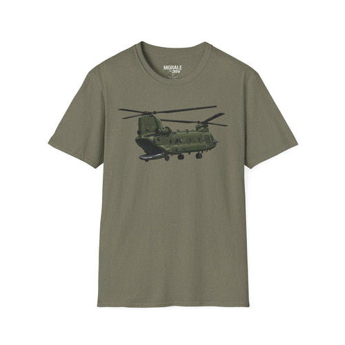 CH-47 Chinook T-Shirt in Military Green with helicopter graphic on front