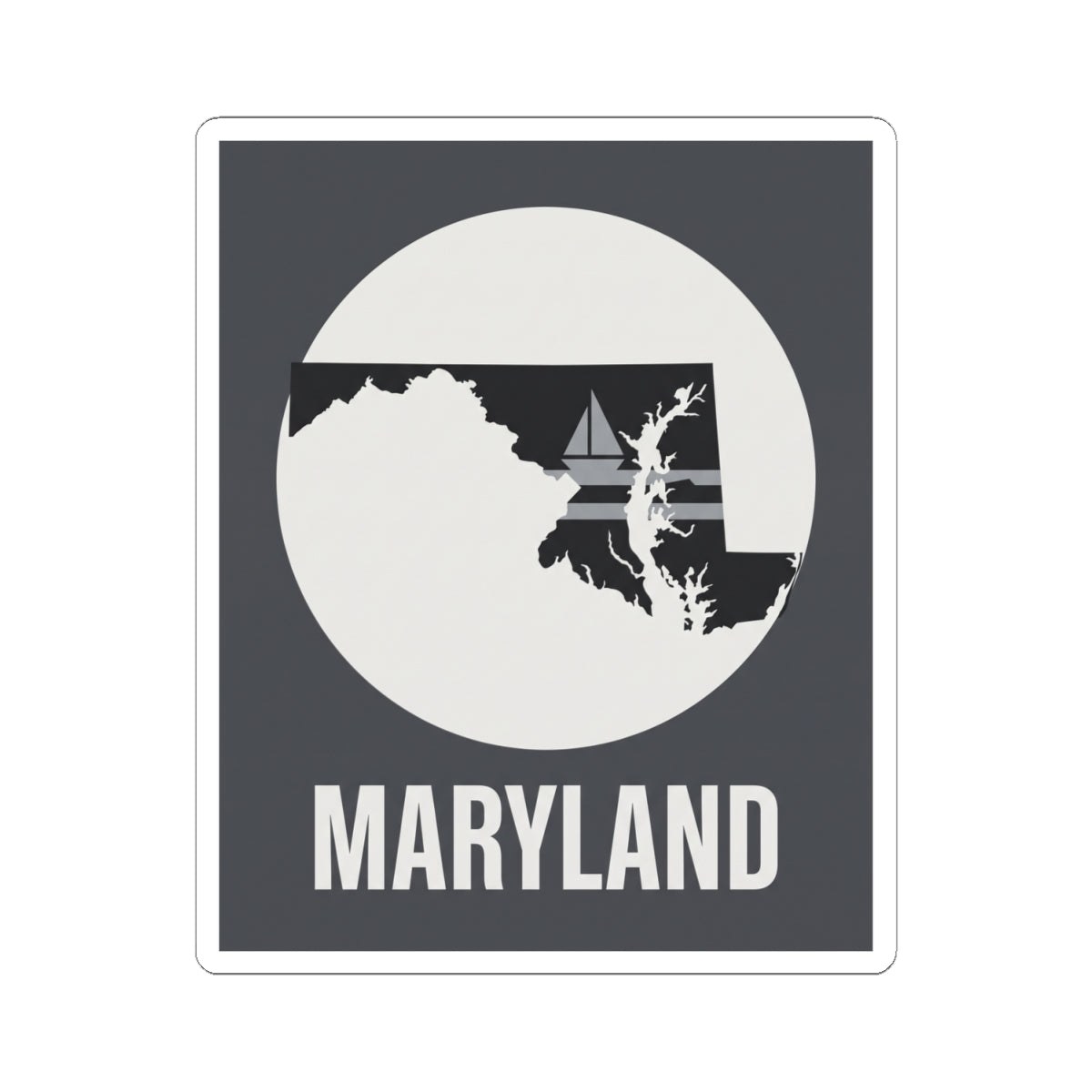 Kiss-cut Maryland sticker featuring a white circular state graphic and “MARYLAND” wordmark