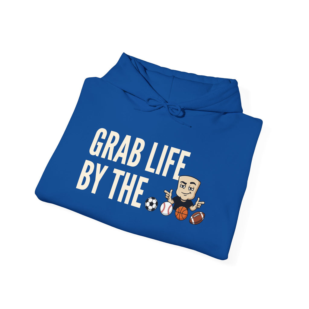 Grab Life By The Balls Hoodie | Funny Sports Ball Graphic Adult Humor Sweatshirt Gift