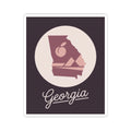 Mauve Georgia state silhouette kiss-cut vinyl decal with circular badge and Georgia script