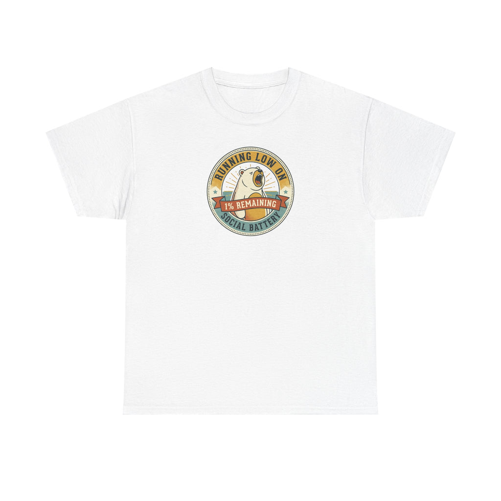 Running Low on Social Battery T-Shirt | Funny Introvert Bear Graphic Tee