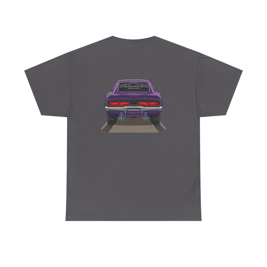 Retro Purple Muscle Car Tee | Front and Back Car Illustration