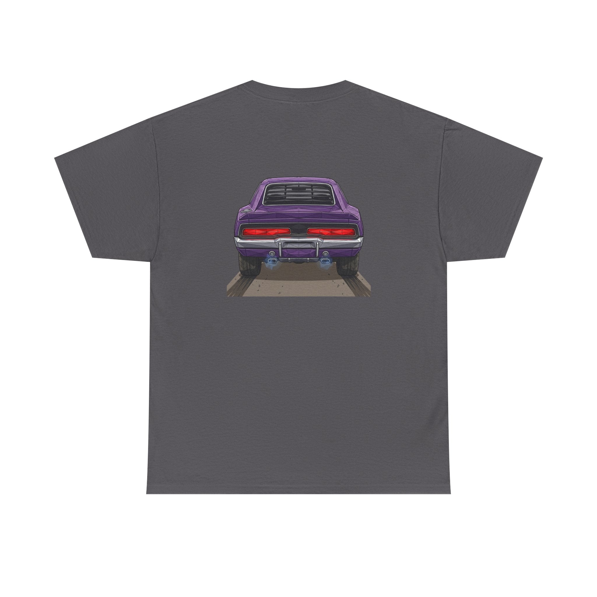 Retro Purple Muscle Car Tee | Front and Back Car Illustration
