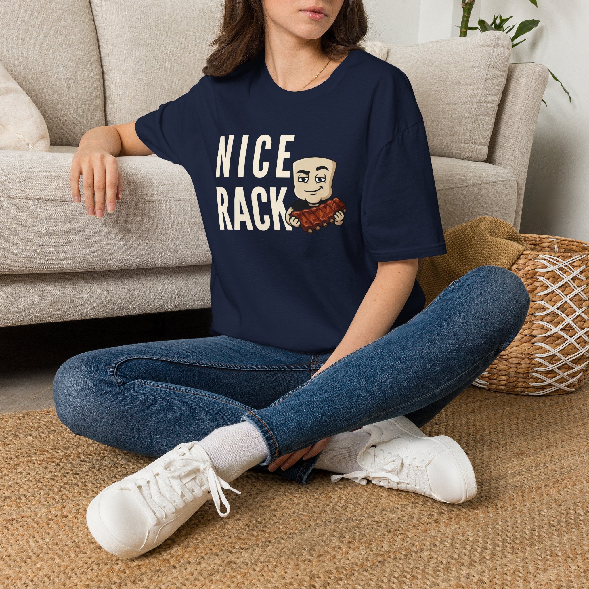 Nice Rack T-Shirt | Funny BBQ Ribs Grilling Tee | Cookout Humor Food Pun Gift
