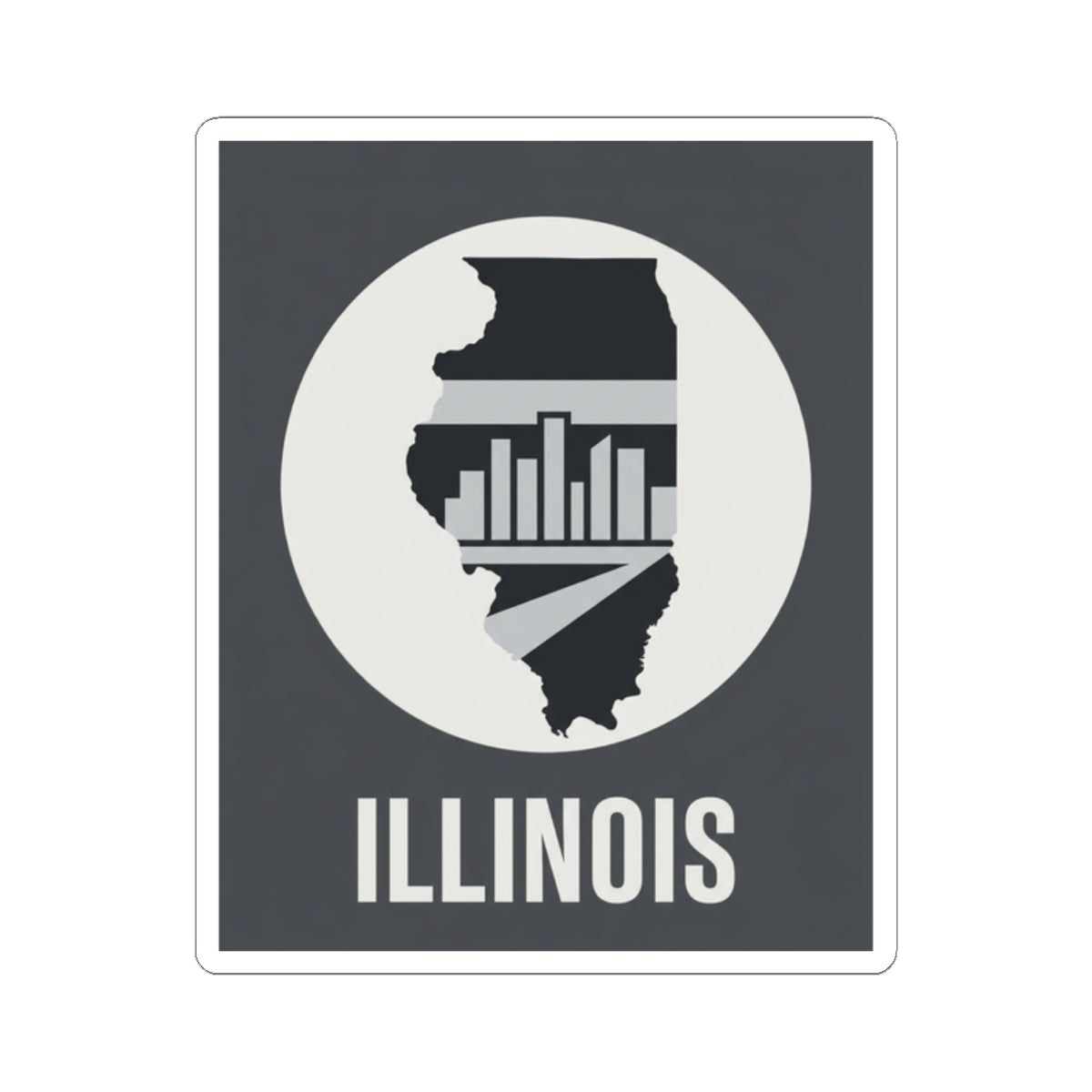 Illinois skyline outline sticker featuring circular map graphic and “ILLINOIS”