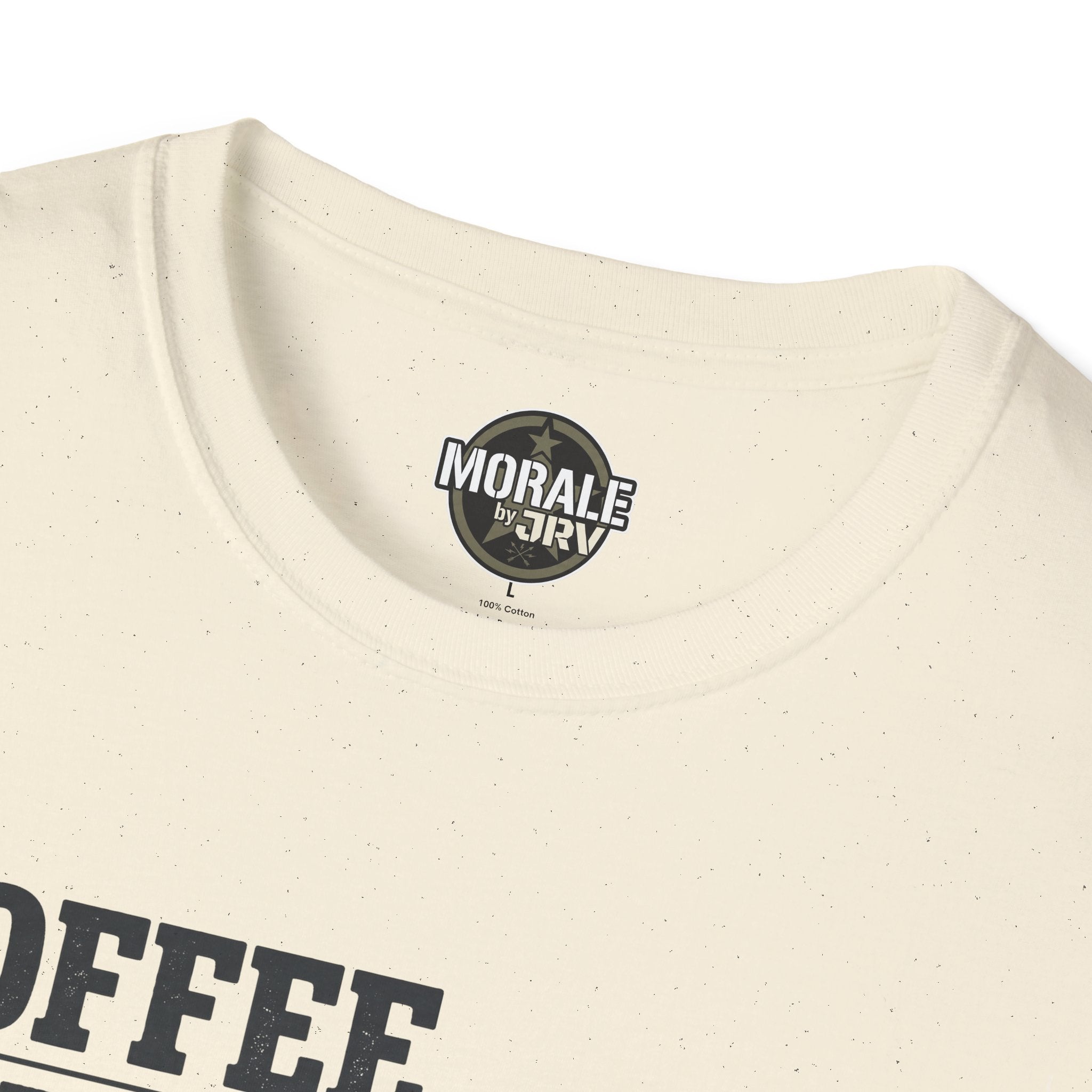 Kids chaos repeat T-shirt neckline with round logo badge, natural speckled