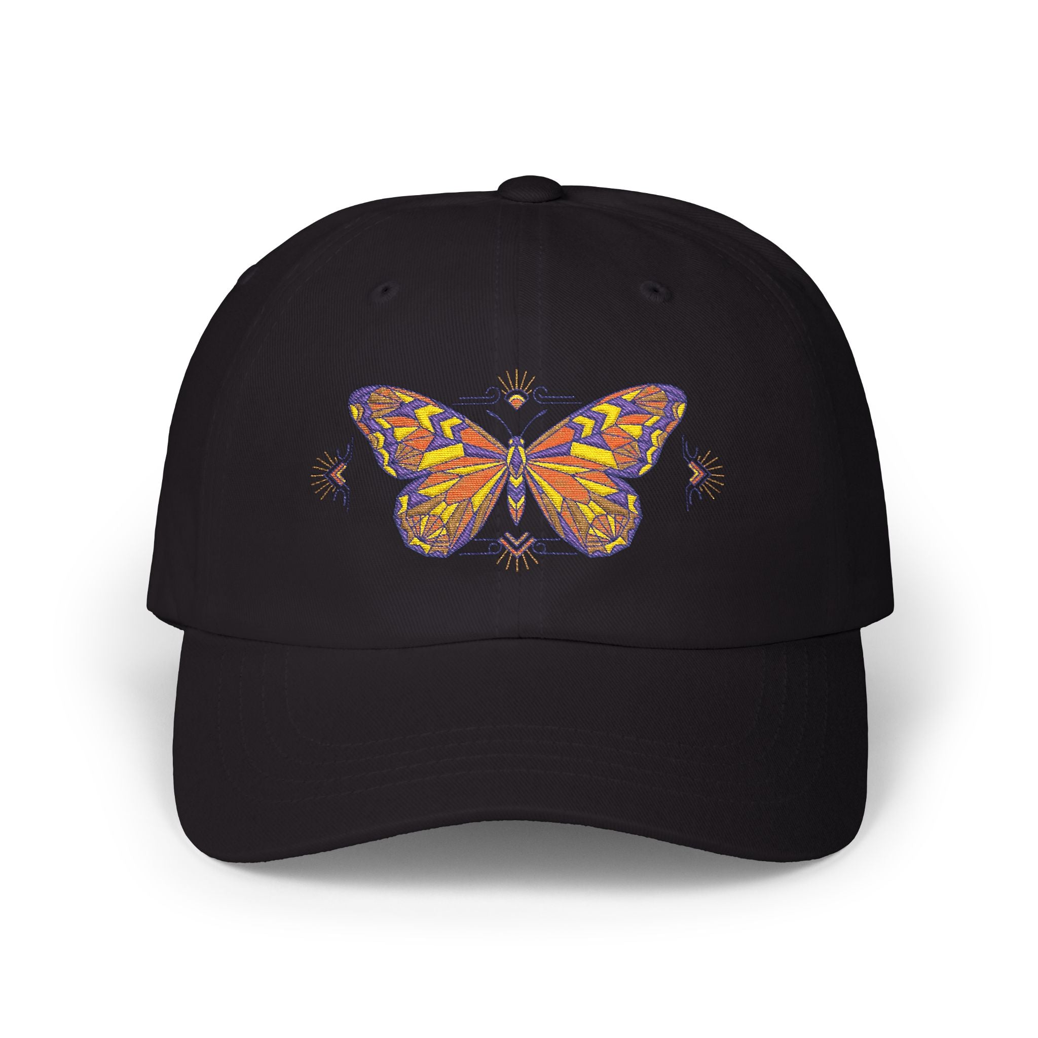 Butterfly Embroidered Dad Cap — Colorful Mosaic Moth Baseball Hat