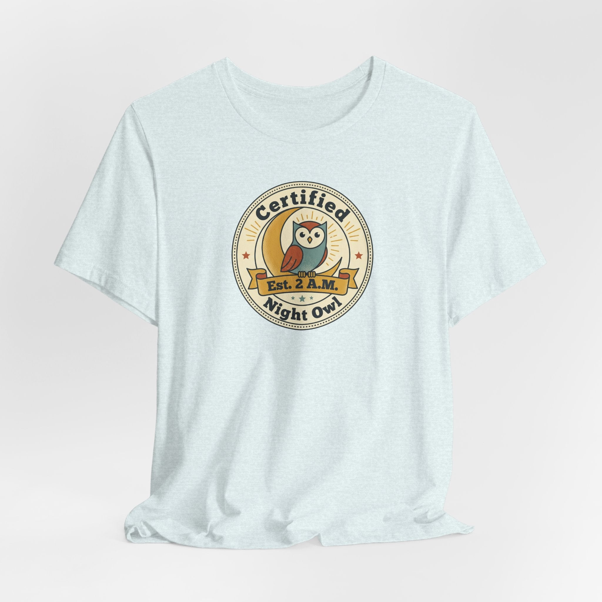 Certified Night Owl owl badge T-Shirt | 2 AM est. graphic tee