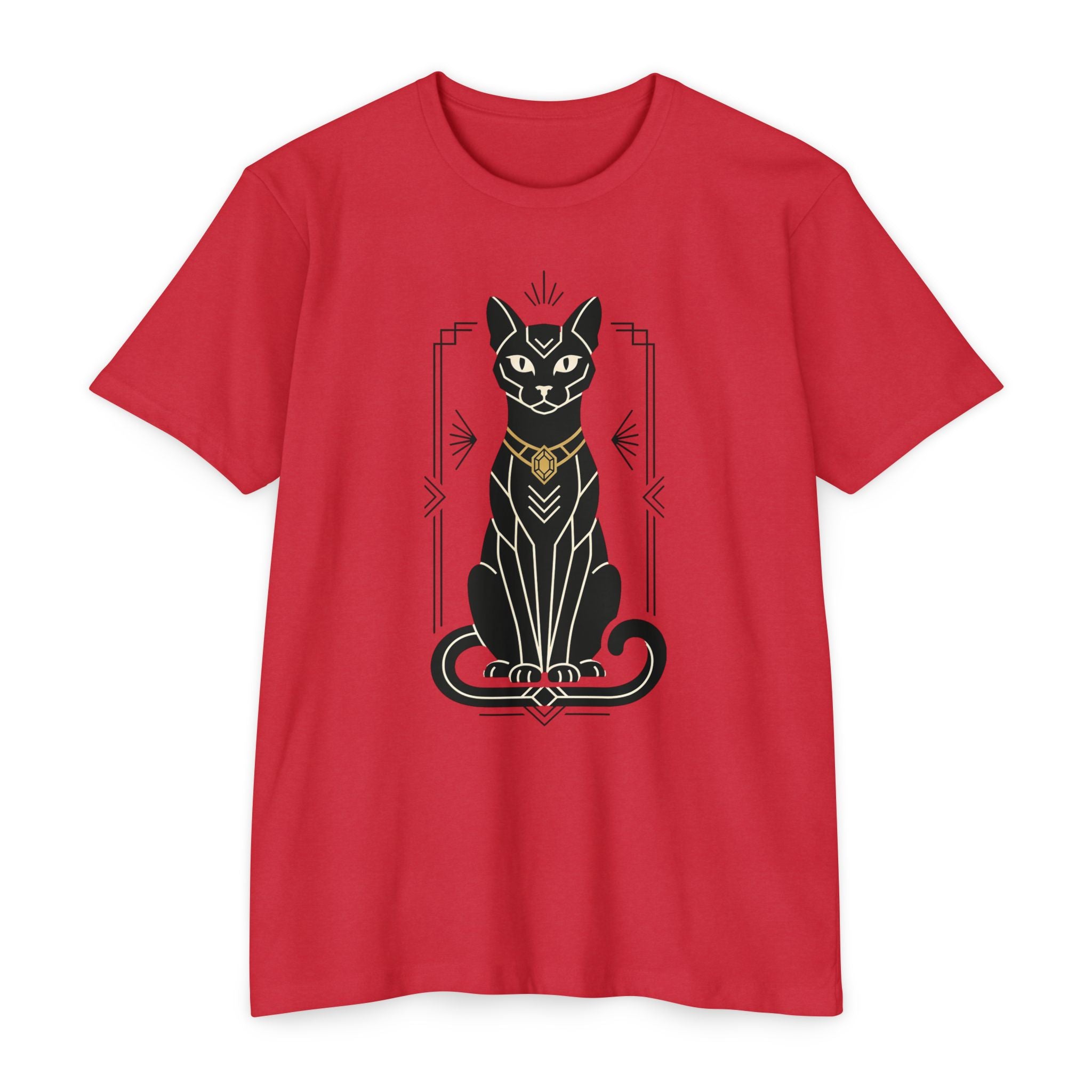 Black Cat T-Shirt Art Deco Egyptian Cat Illustration Graphic Tee Cat Lover Gift Mystic Unisex