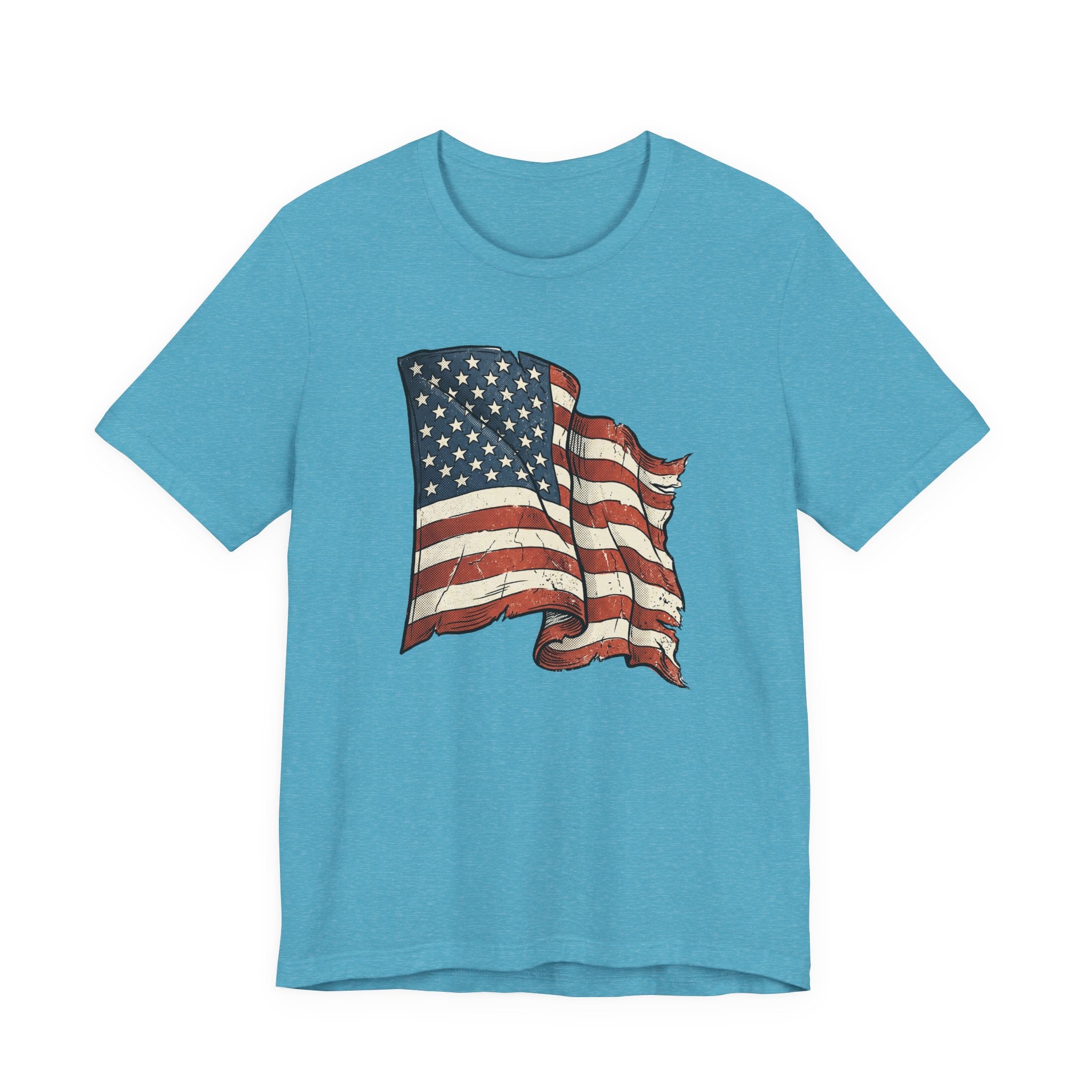 Vintage Waving American Flag T-Shirt | USA Stars Stripes Distressed Patriotic Graphic Tee
