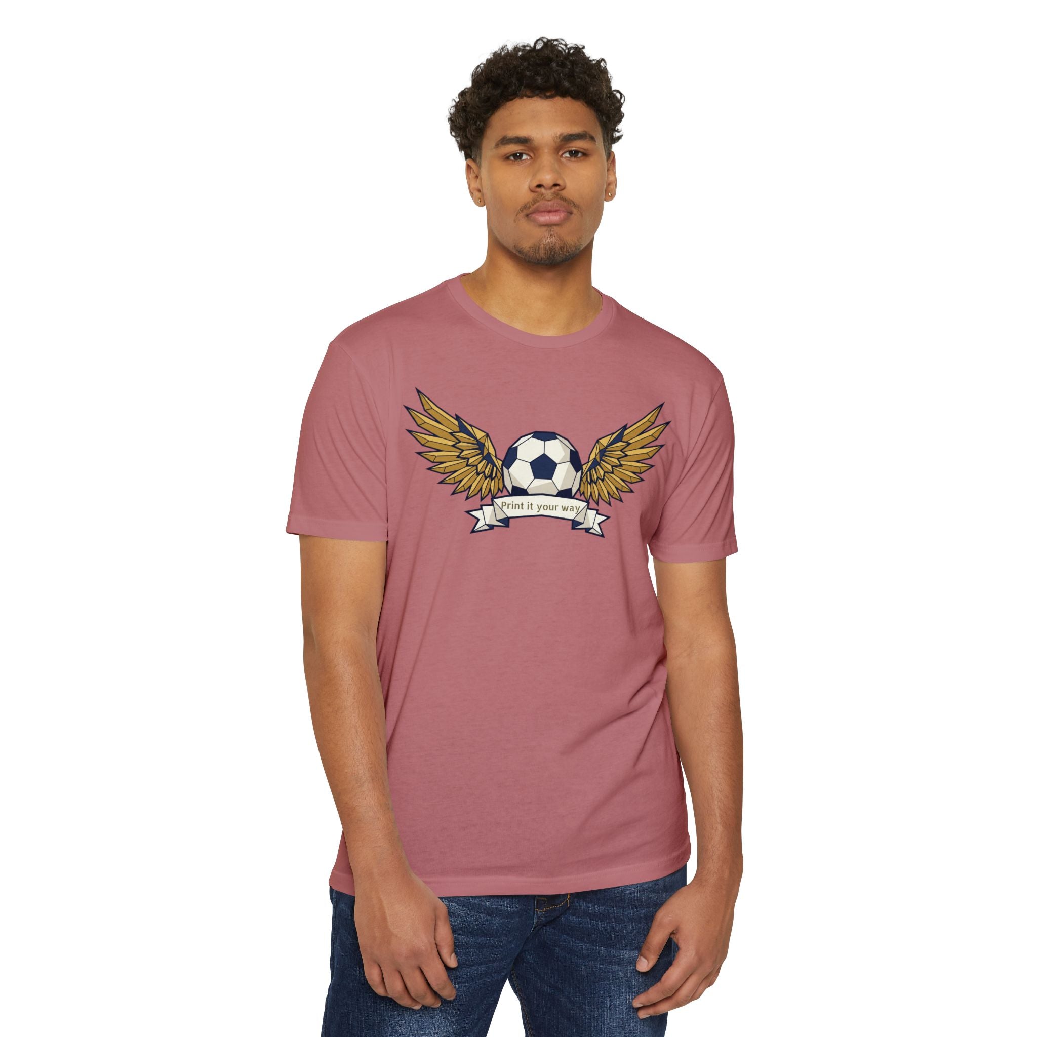 Custom Soccer T-Shirt Personalized Winged Soccer Ball Banner Tee Add Your Name or Team Gift Unisex