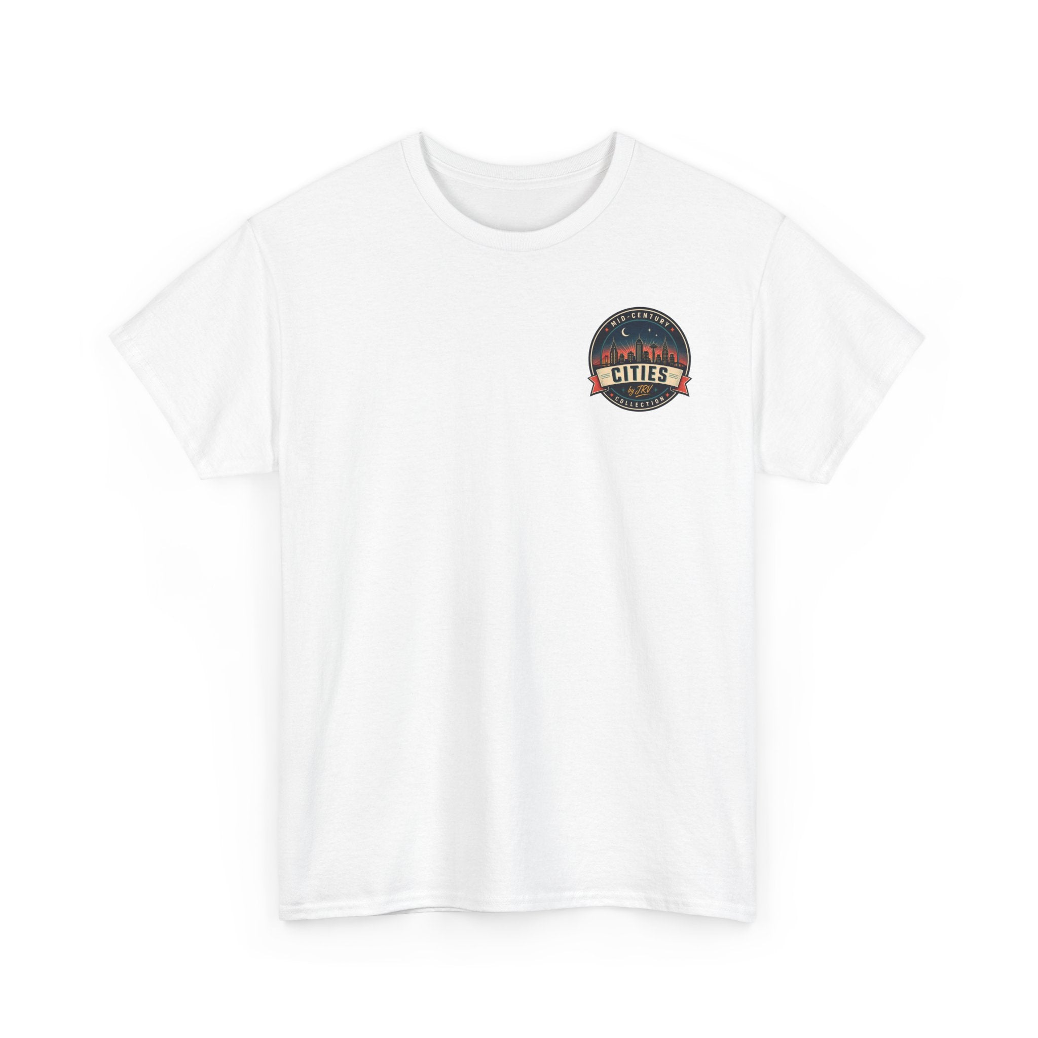 T-shirt in white with small round Cities badge on left chest