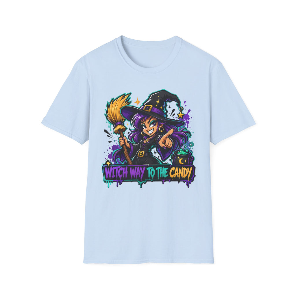 Witch Way To The Candy T-Shirt | Funny Halloween Witch Graphic Tee | Spooky Season Gift | Trick or Treat Shirt