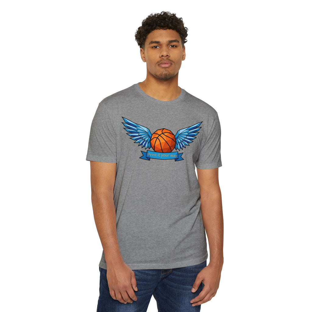 Custom Basketball T-Shirt Personalized Winged Basketball Banner Tee Add Your Name or Team Unisex