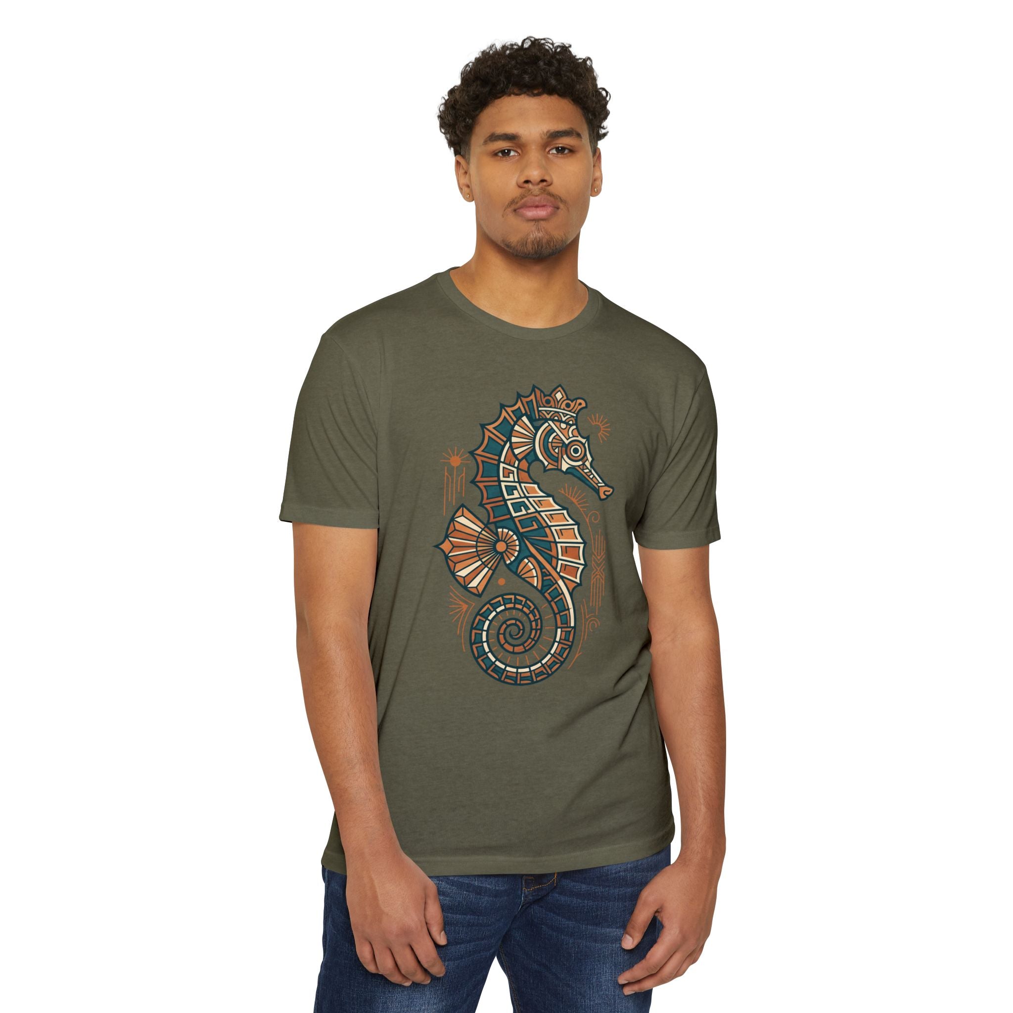 Seahorse T-Shirt Nautical Mosaic Coastal Beach Ocean Art Graphic Tee Sea Lover Gift Unisex