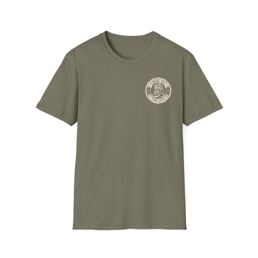 Funny Military Chow Hall Graphic T-Shirt Vintage Back Print with Faded Circle Chest Logo Unisex Tee
