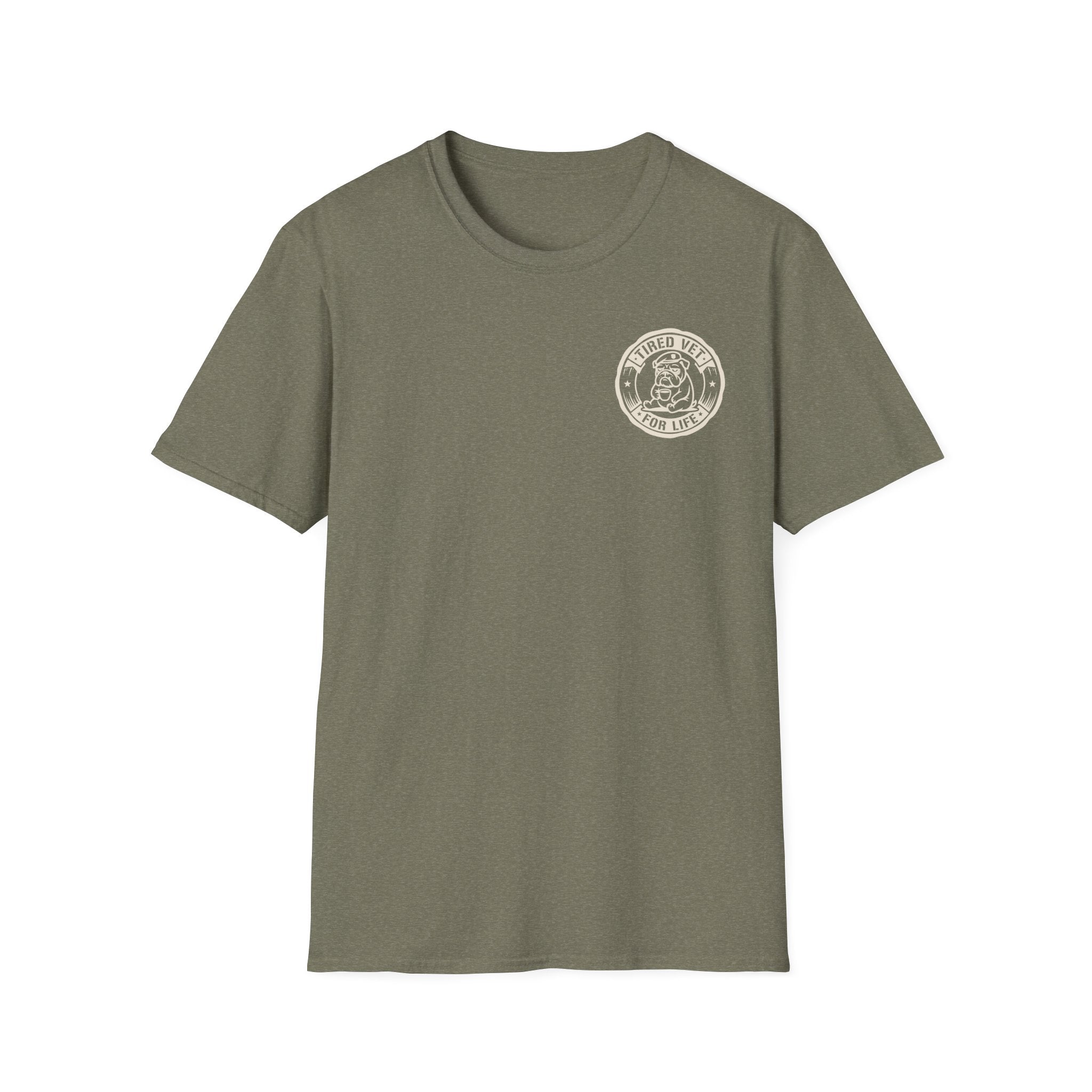 Funny Military Chow Hall Graphic T-Shirt Vintage Back Print with Faded Circle Chest Logo Unisex Tee