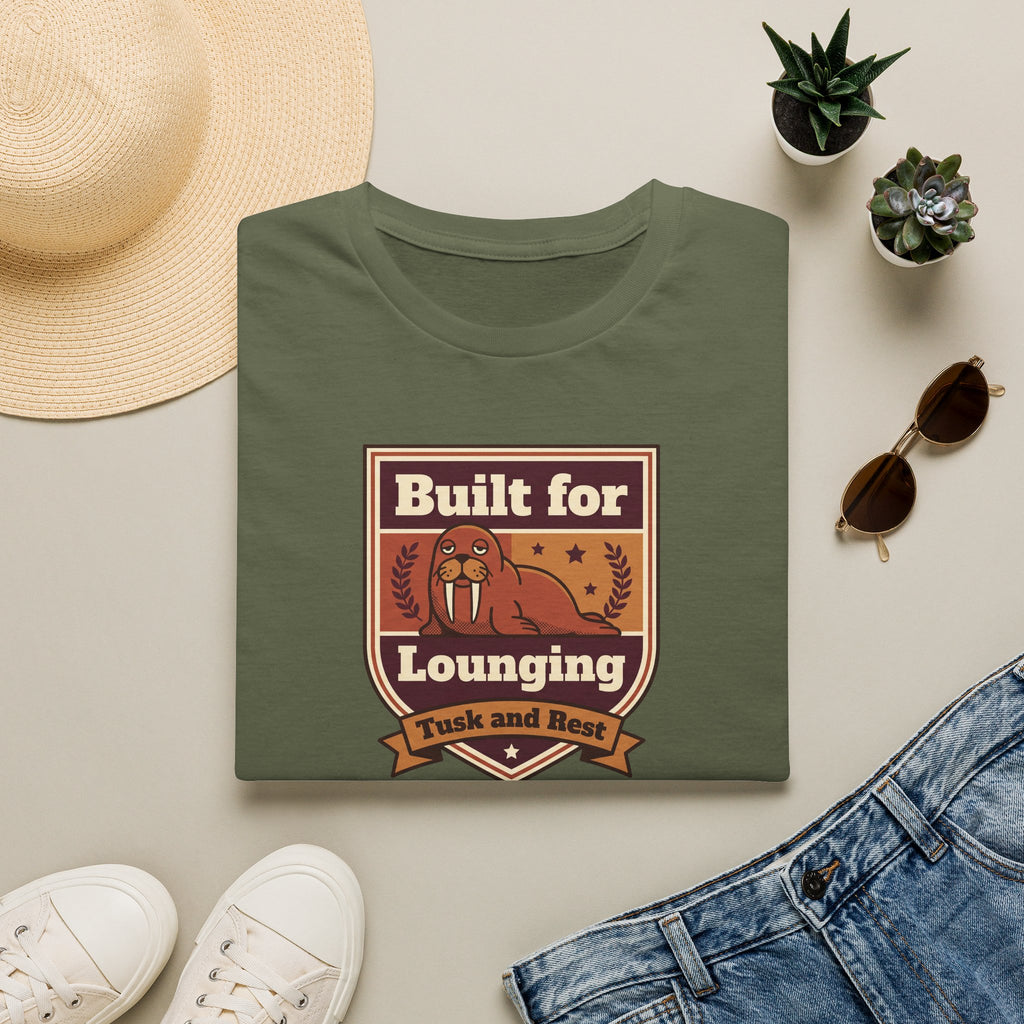 Funny Walrus T-Shirt | Built for Lounging Cute Animal Graphic Tee | Lazy Day Humor Shirt Gift